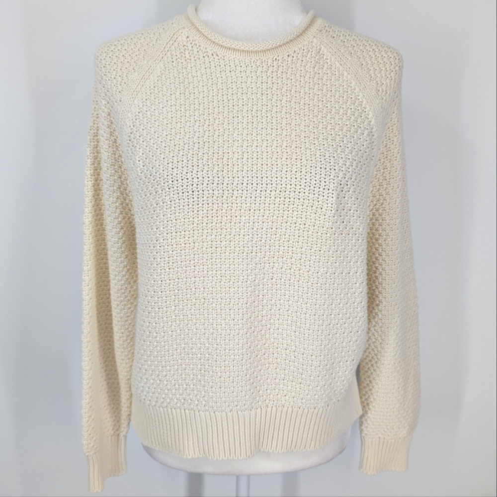 Lauren Ralph Lauren Classics Cream Textured Knit Crew Neck Sweater Medium NWT